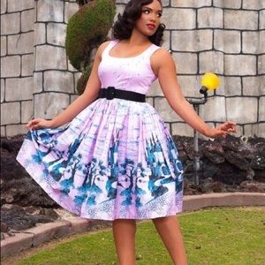 Pink Castle Print full skirt dress